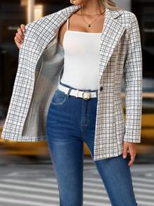 Solivie 秋冬黑白格纹修身女士西装外套冬季女士外套冬季女士服装冬季女士外套