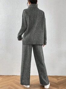 Chiquease 2pcs Set: Casual Solid Color Turtleneck Sweater And Ankle Length Pants For Autumn/Winter