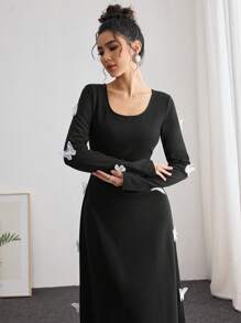 Modelyn 1 pieza Elegante vestido largo para mujer con aplicación de flor 3D en forma de mariposa, vestido de noche largo