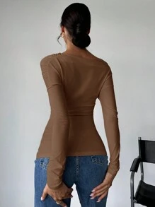 Firerie Camiseta envolvente de mujer con cuello asimétrico de unicolor