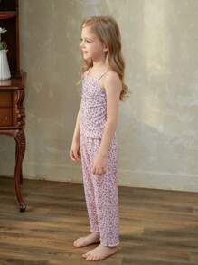 3pcs/Set Young Girl Cute Rabbit Allover Print Long Sleeve Top, Jumpsuit And Camisole Homewear Set - Pink - View 5