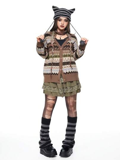 Fairycore Retro Forest Fairy Jacquard Knit Cardigan For Women