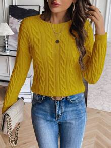 SHEIN PETITE Casual Solid Color Drop Shoulder Sweater, Suitable For Autumn And Winter