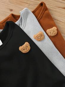 SHEIN 3 piezas Conjunto de ranaper con pies elástico de manga larga con diseño de oso de dibujos animados para bebé recién nacido niño/niña, adecuado para otoño e invierno