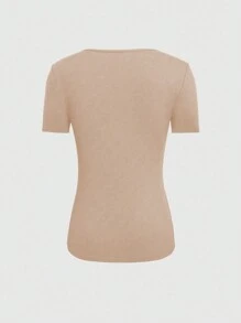 INAWLY Camiseta ajustada de mujer casual de unicolor con diseño calado