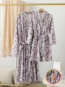 Boys' Tie-Dye Style Plush Warm Long Sleeve Robe Pajama, Fashion & Simple Design For Teenager