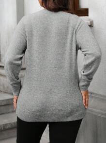 Calvaya Plus Size Women Simple Solid Color Pullover Sweater, Versatile Casual Wear, For Winter Knit Pullover Fall - Light Grey - View 2