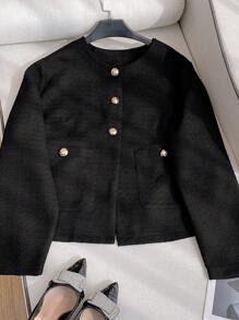 Franclia Plus Size Women Fashion Elegant Simple Design Buttoned Patch Pocket Coat Fall Winter Cloth For Women Autumn