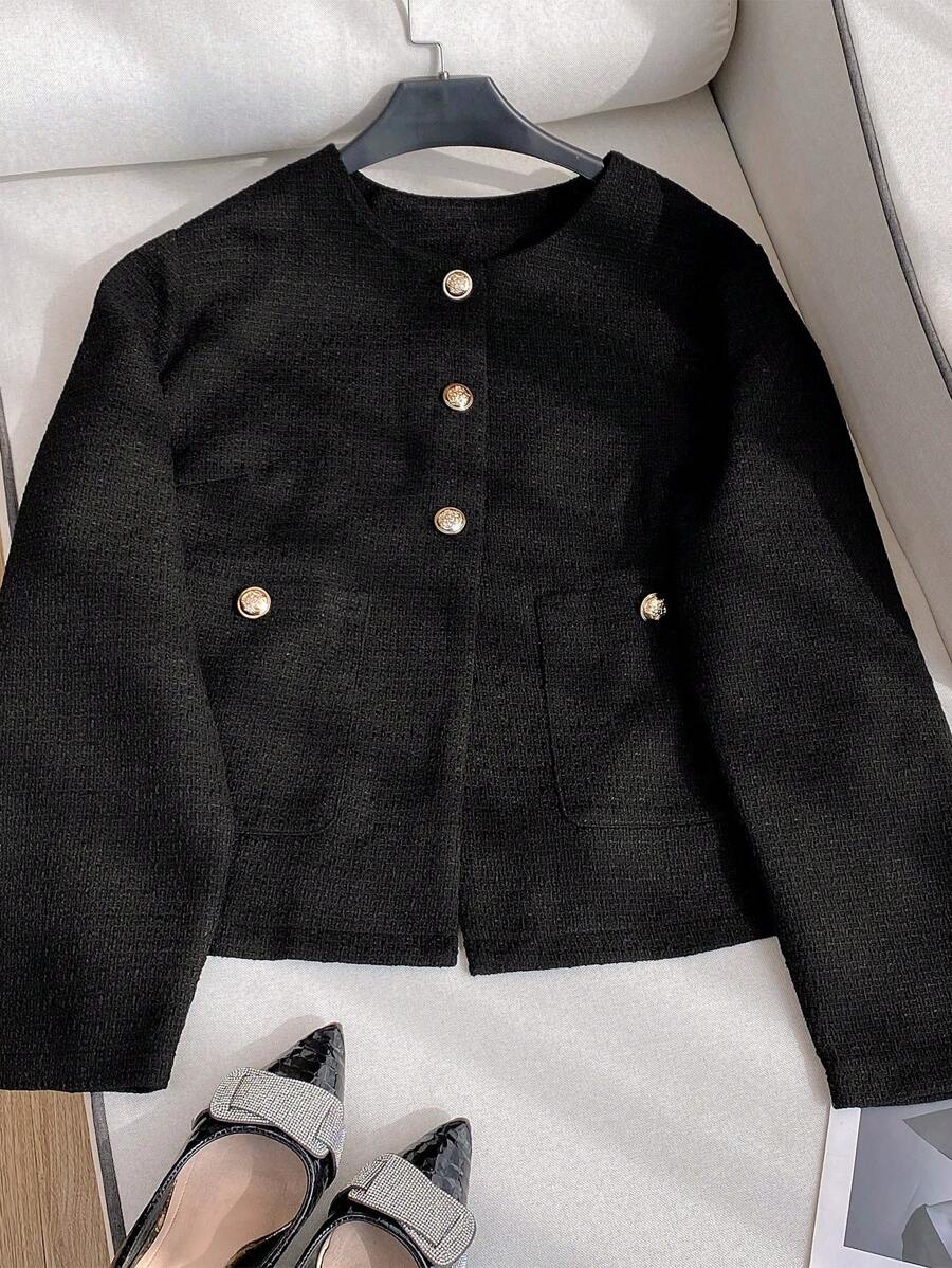 Franclia Plus Size Women Fashion Elegant Simple Design Buttoned Patch Pocket Coat Fall Winter Cloth For Women Autumn