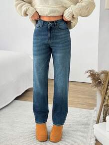 SHEIN Cottnline CASUAL HIGH RISE MOM FIT VINTAGE JEANS - Medium Wash - View 3