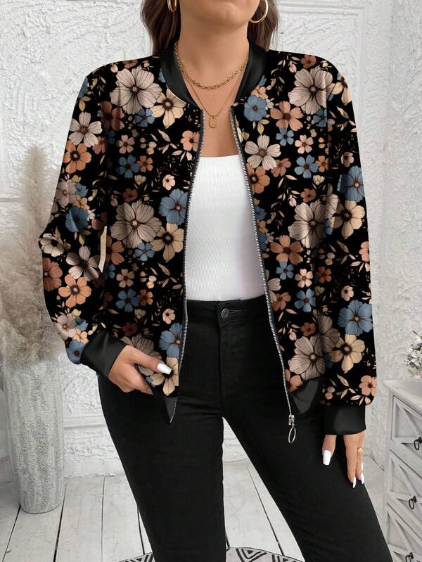 SHEIN LUNE Jachetă casual, minimalistă, cu imprimeu de leopard, de dimensiuni mari, potrivită pentru toamnă și iarnă, jachetă bomber pentru femei