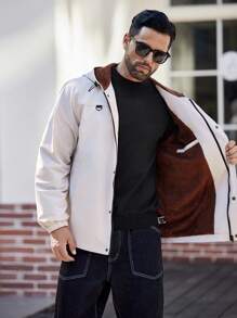Manfinity Homme Chaqueta con capucha casual para hombre, con forro térmico y cordón, ideal para otoño/invierno y salidas. Chaqueta de moda con mangas largas y bloques de color, un regalo perfecto para amigos, esposo o novio