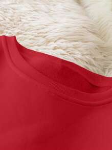 Calvaya Penguin Print Christmas Element Warm Chunky Crew Neck Sweatshirt For Women For New Year Clothes - Red - View 7