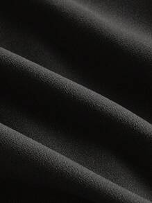 SHEIN MOD 1 件女士纯色 V 领前扣无袖优雅连衣裙 - 黑色 - 查看 4