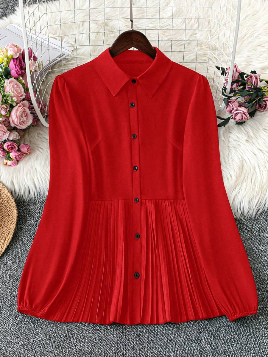 Chiquease Koszula w swobodnym jednolitym kolorze z kołnierzykiem i falbaniastym brzegiem na ubrania noworoczne