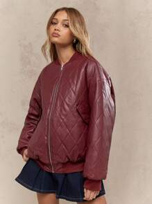 MISSGUIDED Veste matelassée style bombardier Top de gamme, matelassée, mode d'hiver, vêtements d'extérieur, fermeture éclair avant, surpiqûre en diamant, style décontracté pour l'automne, streetwear