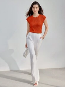 MOTF PREMIUM 纯色蝙蝠袖纹理针织上衣 - 橘色 - 查看 3