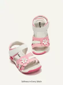 Cozy Pixies 1pair Fashion Versatile Vintage Casual Comfy Cute Beach Sandal For Little Girls, Dual-Color Sole