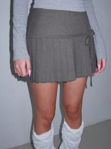 DAZY Women Short Bowknot Pleated Mini Skirt Fall Skirts - Grey - View 6