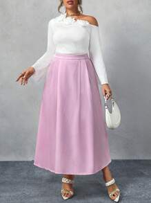 Flirla 大码女式优雅浪漫 A 字型粗花呢半身裙，适合春秋季节 - 粉色 - 查看 1