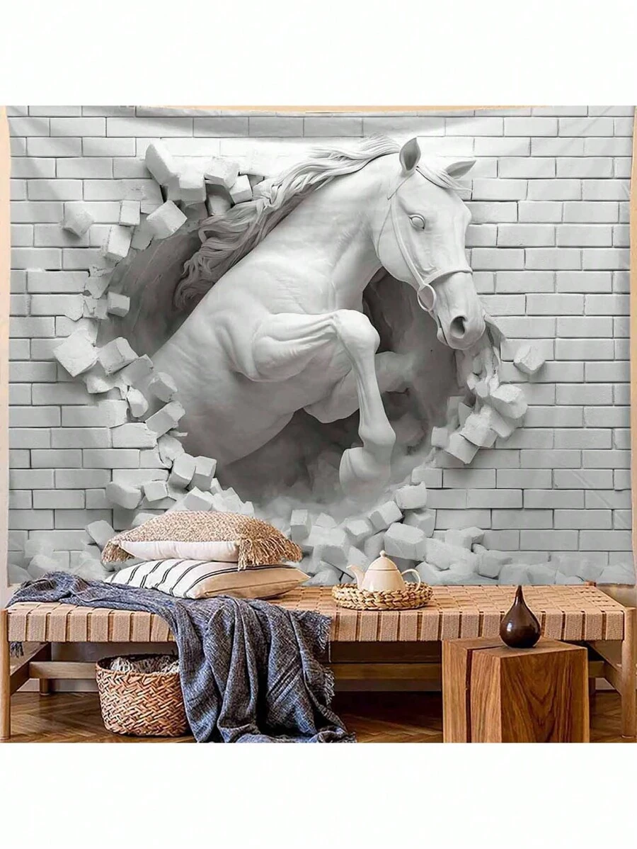 1 件 3D 墙壁马装饰挂毯，适用于房间墙壁装饰、家居装饰 - 彩色 - 查看 1