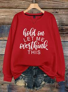 Calvaya Áo nỉ cổ tròn in họa tiết đồ họa cỡ lớn dành cho nữ, quần áo mùa thu/đông cho năm mới - Đỏ - Xem 1