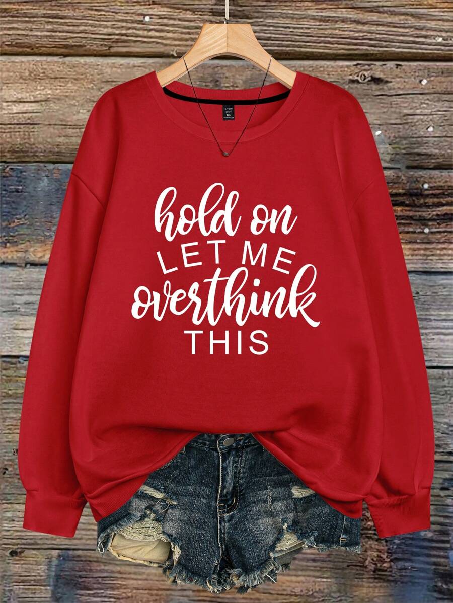 Calvaya Áo nỉ cổ tròn in họa tiết đồ họa cỡ lớn dành cho nữ, quần áo mùa thu/đông cho năm mới - Đỏ - Xem 1