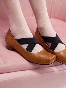 CUCCOO DOLLMOD Women's Square Toe Black High Heel Pumps With Cylinder Heel And Criss-Cross Mary Jane Strap, Classic Vintage Style - Camel - View 4