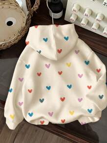 SHEIN EZwear Colorful Heart Print Hooded Sweatshirt - Multicolor - View 2
