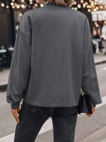 SHEIN LUNE 女士休闲棒球夹克，宽松拉链运动街头风冬季机场装 - 深灰色 - 查看 2