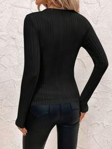 SHEIN Clasi Women's Twisted Front Ribbed V-Neck T-Shirt - Black - View 2