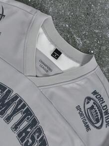 Manfinity Campus Court 美学邮报——男士休闲字母数字印花套头卫衣，秋季 - 彩色 - 查看 8