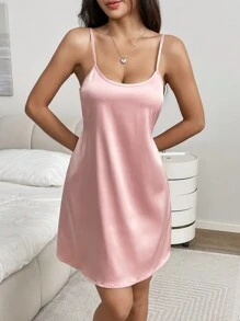 SHEIN EZwear Damen Neuer Stil Tafteta Spaghetti-Träger einfarbiges Satin Slip Kleid