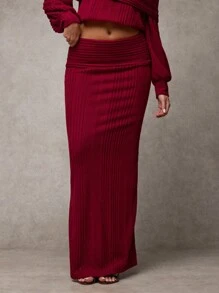 SHEIN BAE 1 pieza Falda larga y elegante de ajuste slim con pliegues en la cintura, de color liso para mujer
