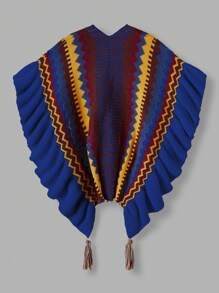 Flirla Cárdigan de punto con volantes de estilo bohemio y diseño de envoltura, talla grande