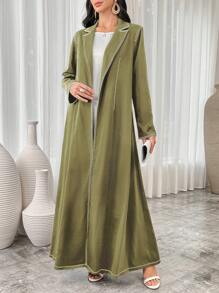 Al Najma Women's Elegant Arabian Blazer Collar Abaya With Contrast Piping Long Sleeve,Classic Long Blazer Coat, Full Cover Modest Arabian Robe For Casual Daily/Work/Holiday/Evening Parties/Wedding Guest - Green - View 1