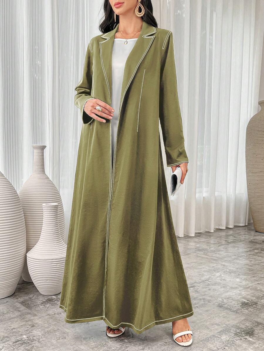 Al Najma Women's Elegant Arabian Blazer Collar Abaya With Contrast Piping Long Sleeve,Classic Long Blazer Coat, Full Cover Modest Arabian Robe For Casual Daily/Work/Holiday/Evening Parties/Wedding Guest - Green - View 1