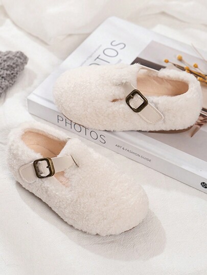 Girls Fluffy Fur Flats, Warm Toddler Loafers, Princess Shoes For Winter