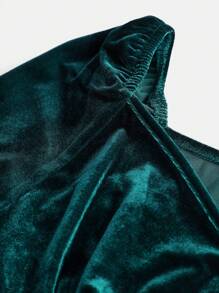 Girlism Váy dài tay chữ A thanh lịch màu xanh nhung cho bé gái tuổi teen, váy dự tiệc, váy Giáng sinh - màu xanh lá - Xem 3