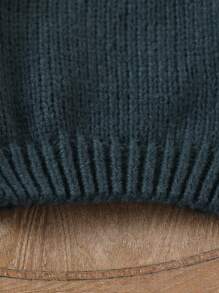 SHEIN Genkimix Kids Baby Girl Winter Clothing, Vintage Floral Embroidery Knit Sweater, Cute Green Flower Round Neck Knit Pullover, Warm Comfortable Versatile - Dark Green - View 4