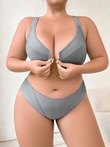 2pcs Grey Front Closure Underwire Bra Set - Grey - View 4