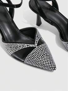 CUCCOO SZL Zapatos de tacón de aguja con tacón alto con adorno de strass puntiguados para mujer, tacones sexy de fiesta, coordinación de atuendo casual de primavera y salida nocturna - Negro - Ver 6