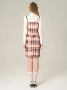 3pcs Set For Teenage Girls: Elegant Retro Knitted Elastic Plaid Camisole Top, Mini Skirt, High Neck Long Sleeve T-Shirt - Multicolor - View 2