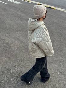 SHEIN 2pcs Tween Boy Casual Quilted Thicken Padded Warm Jacket With Crossbody Bag Set, For Daily Wear, Winter Clothes