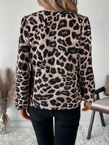 SHEIN Clasi Women Leopard Print Lantern Sleeve Casual Button Down Shirt - Multicolor - View 2