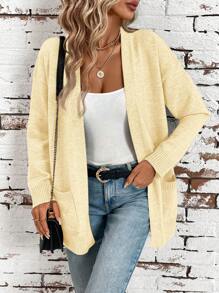 SHEIN Clasi 1 chiếc áo khoác cardigan tay dài nhẹ bằng vải chiffon họa tiết hoa dành cho nữ có túi, phong cách thanh lịch đa năng dễ kết hợp - Màu be - Xem 4