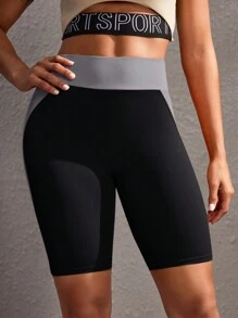 Powerista Contrast Color Stitching High Waist Seamless Sports Shorts Biker Shorts - Black - View 7