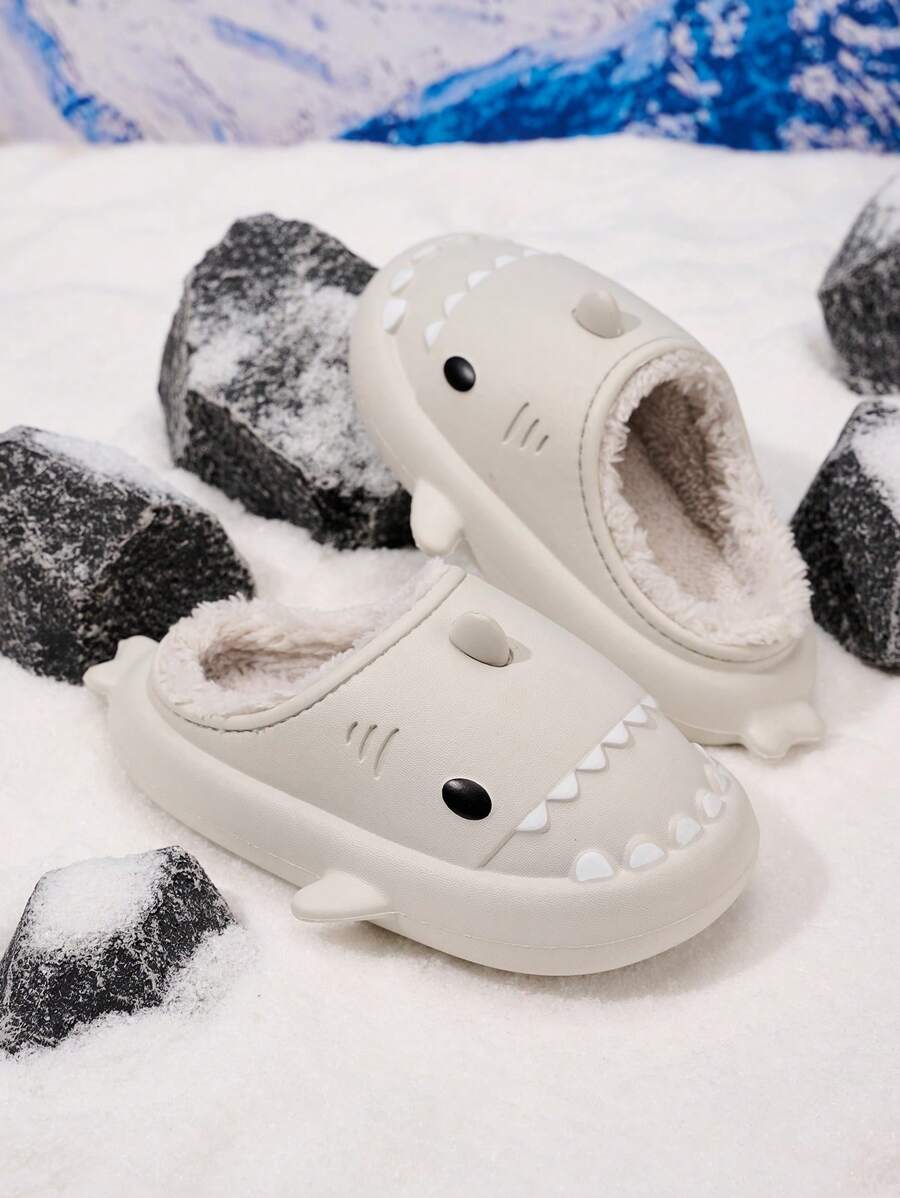 1pair Children's Indoor Slippers, Outdoor Shark Design Cute Shoes For Little Girls, Warm Lining For Autumn/Winter