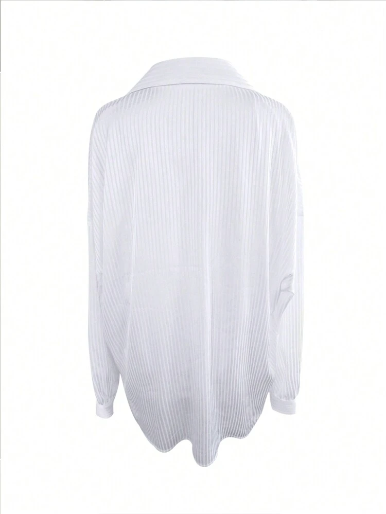 Women's Oversized Striped Long Shirt, Casual And Fashion For Everyday Wear Long Sleeve Top