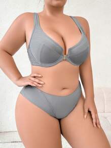 2pcs Grey Front Closure Underwire Bra Set - Grey - View 8